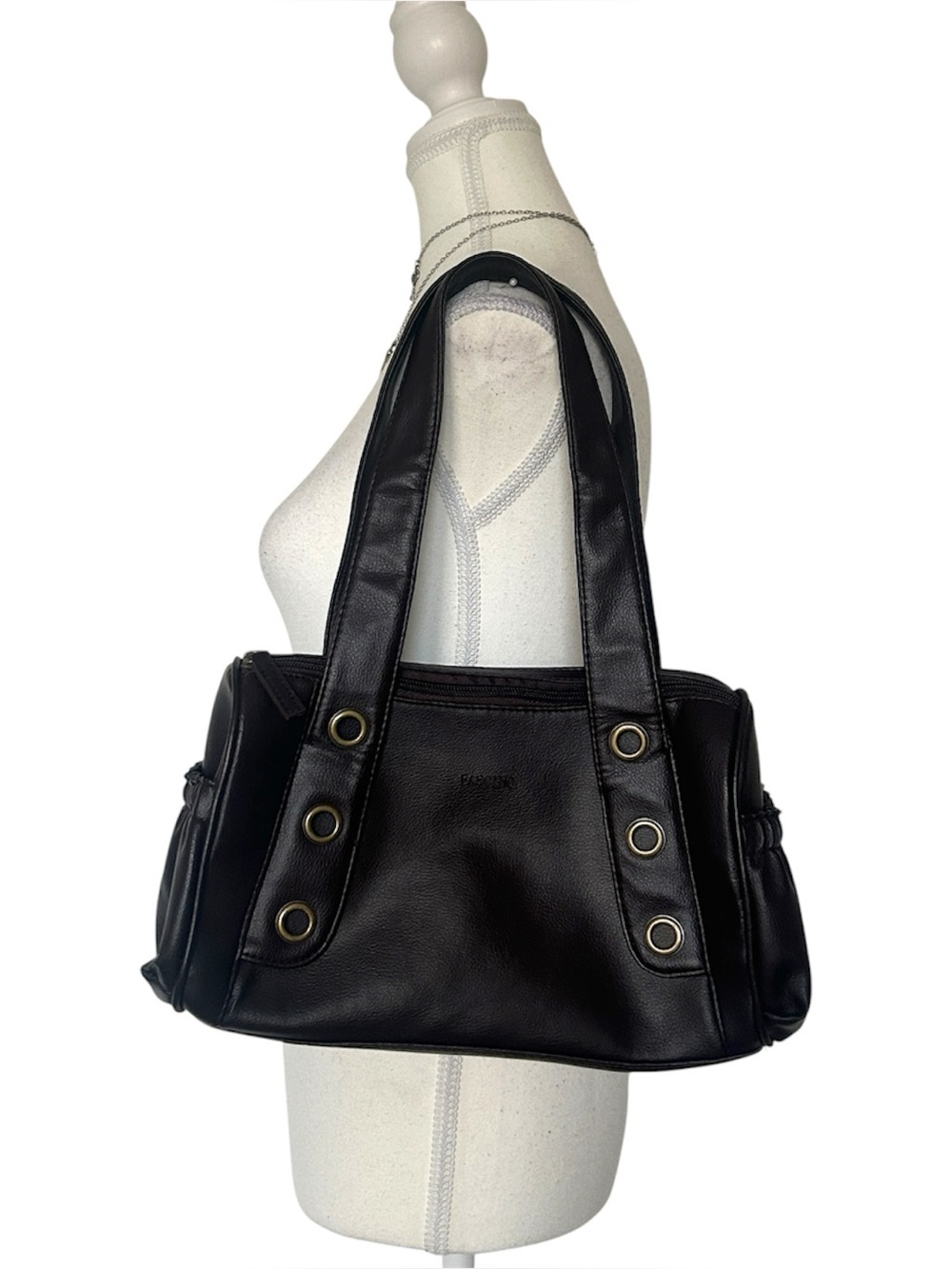 Y2K Grunge “Fascino” Dark Brown Studded Faux Leather Shoulder Bag